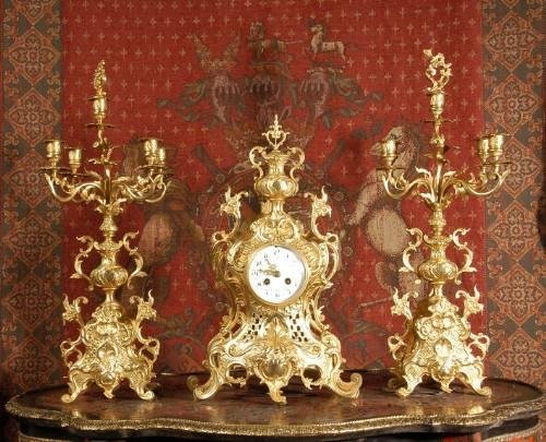 fig 1. **** SOLD **** Rococo Antique French Clock Set - Large and Superb